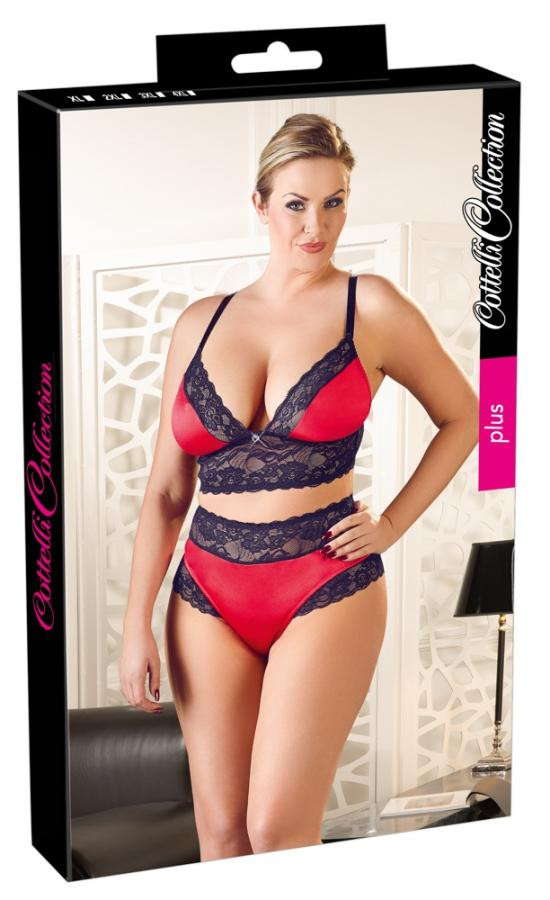 COMPLETINO INTIMO RASO ROSSO E PIZZO PLUS SIZE BRA SET 
